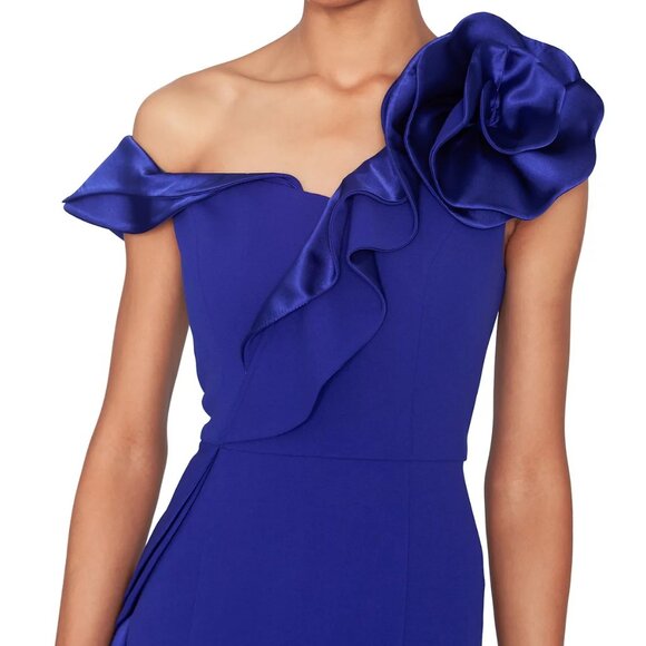 WHITE TIE by Shani Women's Asymmetric Ruffled Sleeveless Gown Cobalt Blue - Picture 4 of 5